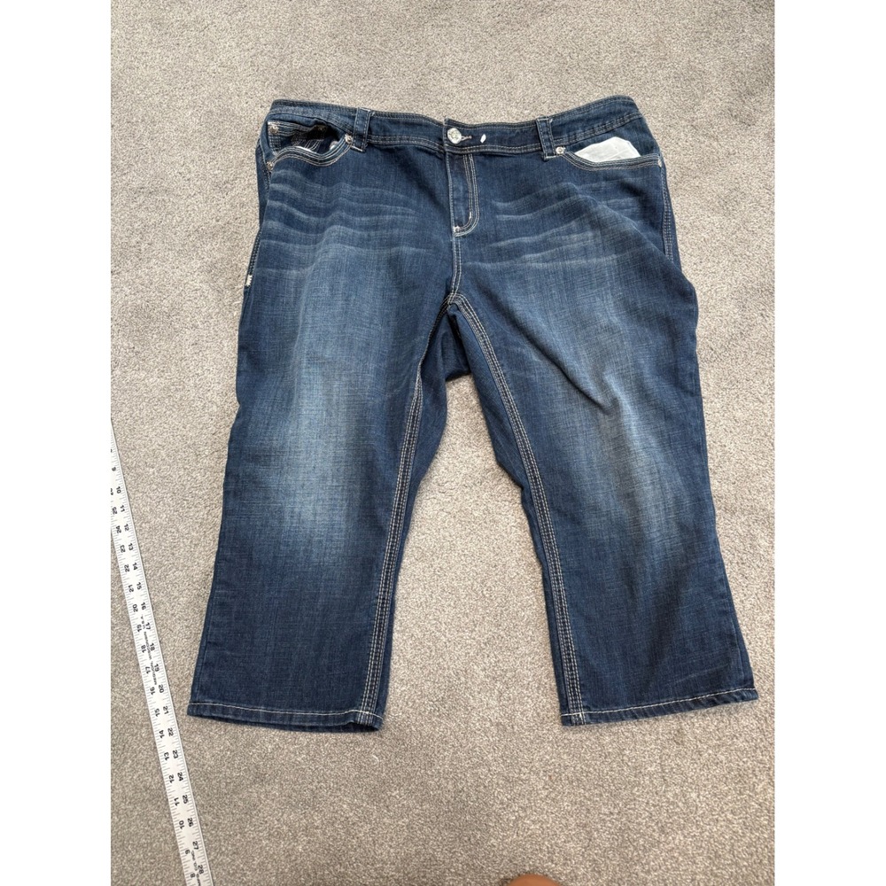 Seven7 Womens Dark Wash Capri Jeans Denim Cropped Pants Size 22 Embroidered